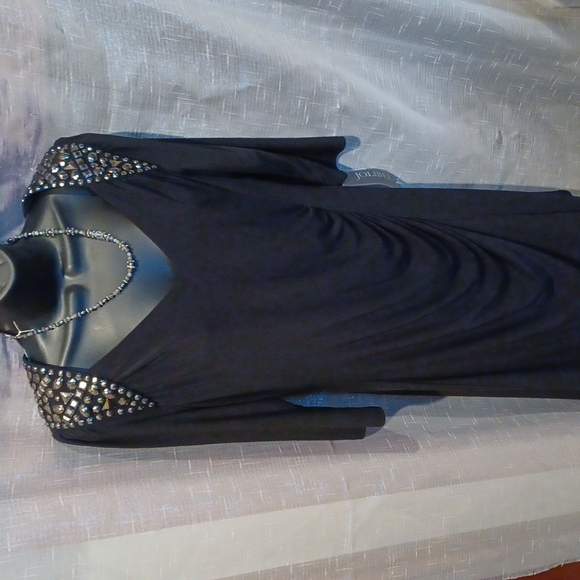 Jolibel Women’s formal dress, black, Size 10, ruching in front, rhinestones - Picture 1 of 6